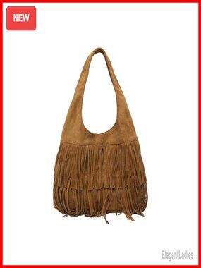 Vintage Fringe Hobo Bag Suede Handbag with Tassel Shoulder Bag Tote